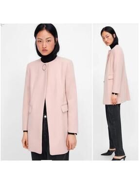 LKNW ZARA pale pink heavier top coat blazer linied adorable S